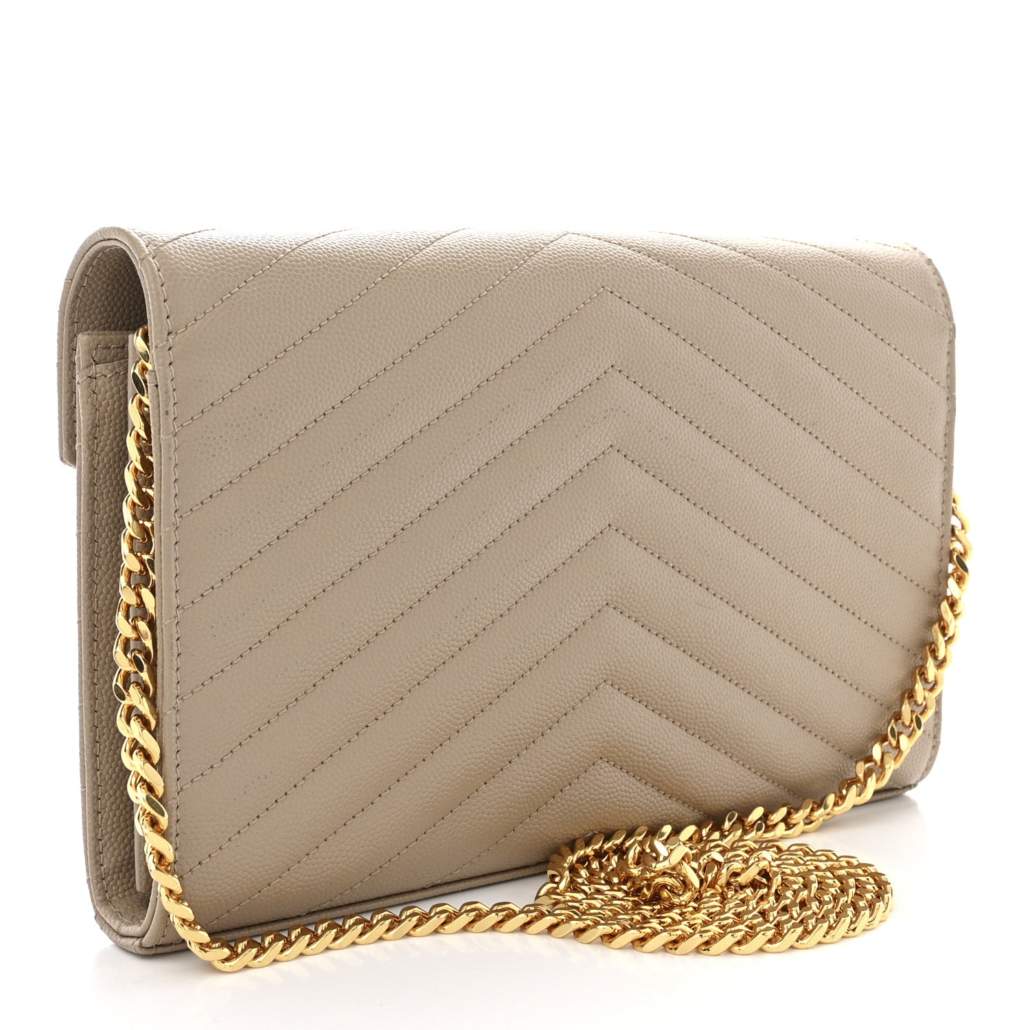 Saint Laurent Grain De Poudre Matelasse Chevron Monogram Chain Wallet Nude Powder 3 of 12
