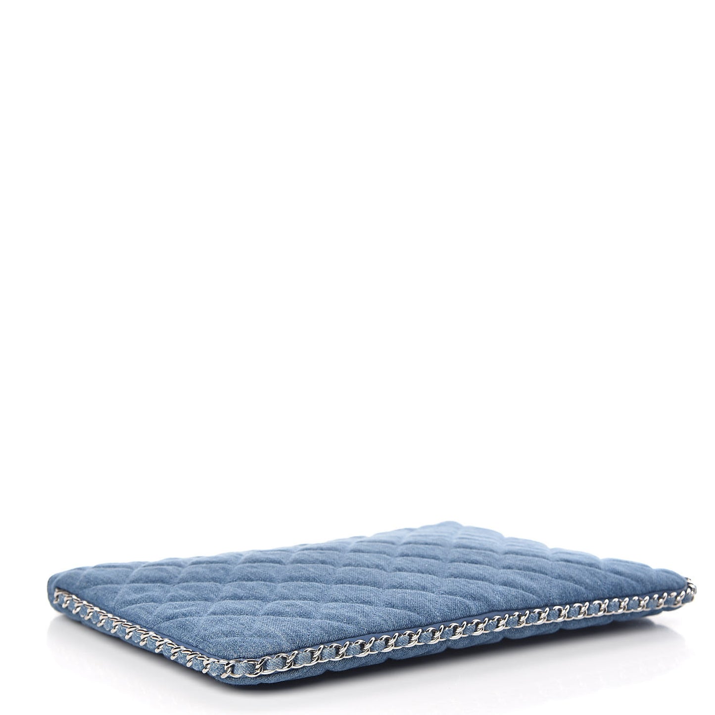 Denim Chain Around Quilted Medium Cosmetic Case Blue