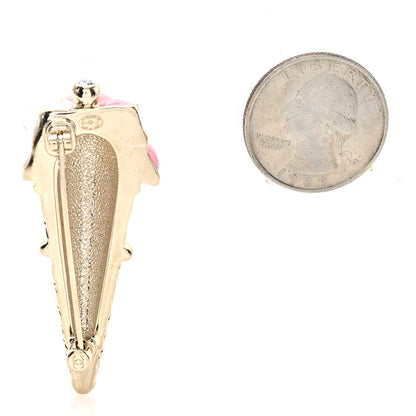 Chanel Metal Resin Strass Ice Cream Brooch Gold Pink Pearly White 2 of 4