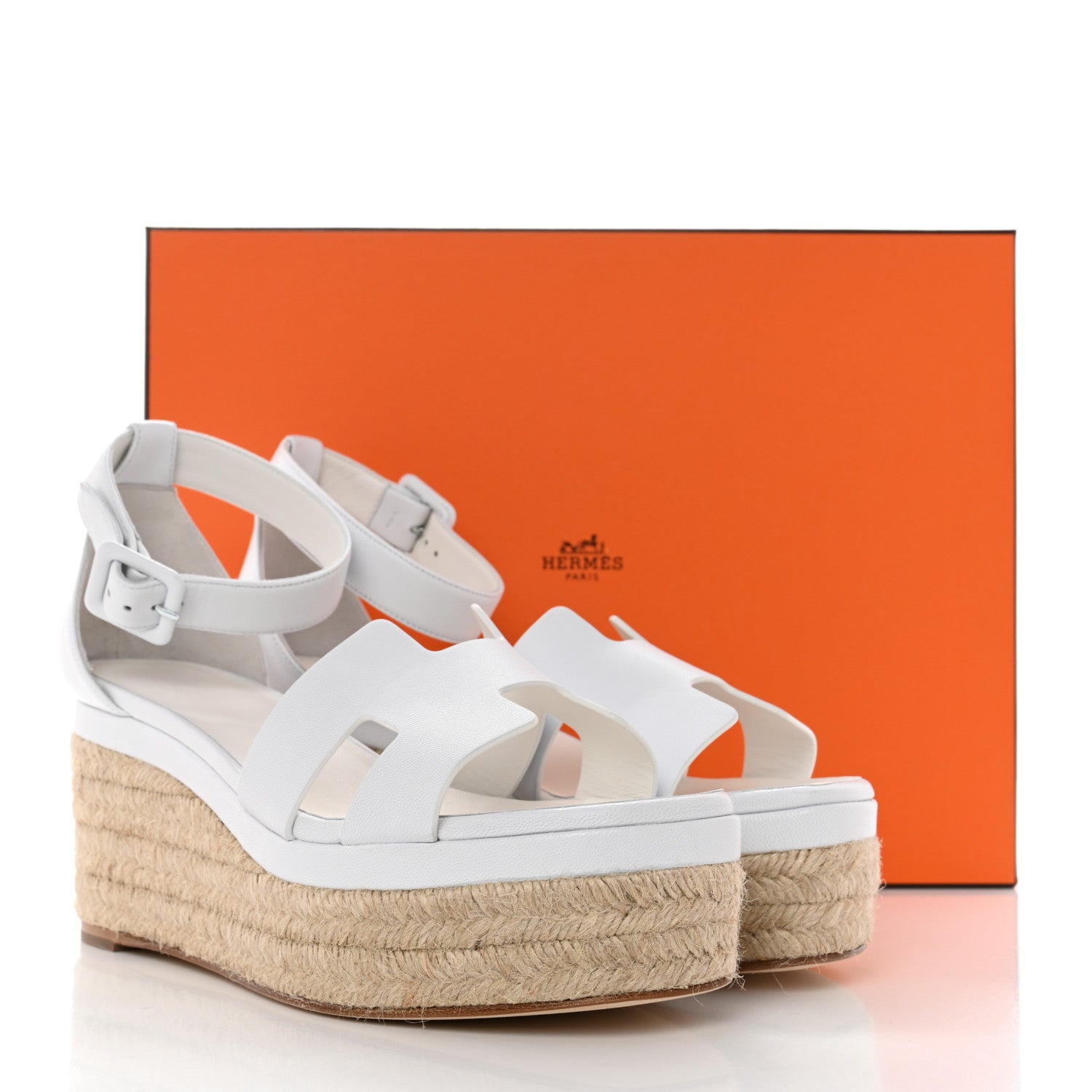 Hermes Goatskin Elda Espadrille Wedge Sandals 39 White 9 of 9