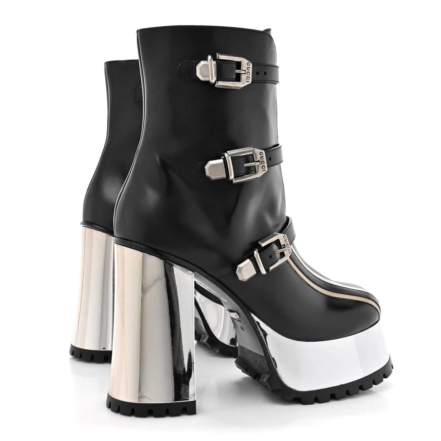 Gucci Cordovan Lux Platform Ankle Boots 40 Black Oatmeal White 4 of 11