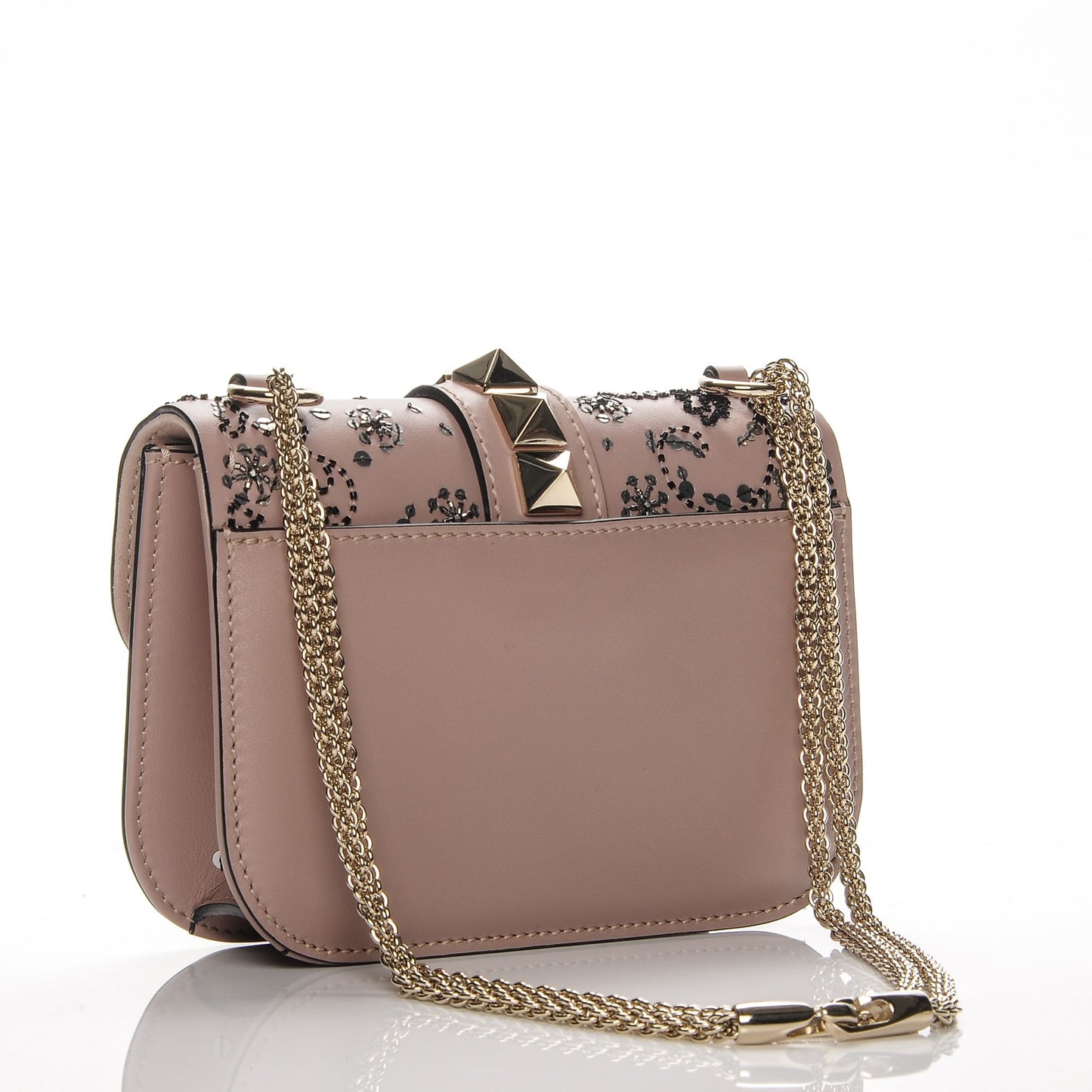 Vitello Beaded Small Glam Lock Rockstud Flap Poudre
