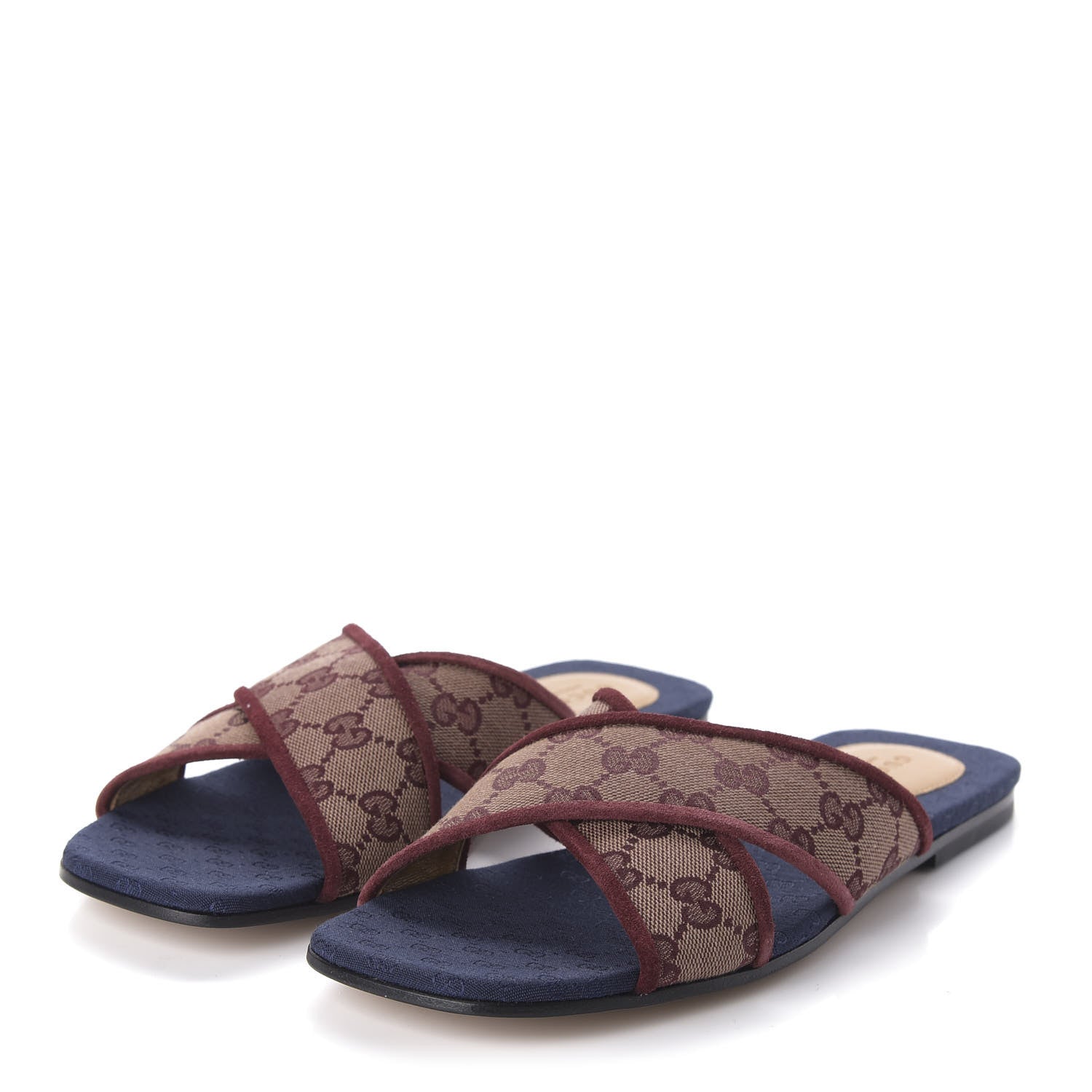 Gucci Canvas GG Monogram Womens Criss Cross Slide Sandals 39.5 Sahara Rubino Chardonnay 3 of 9