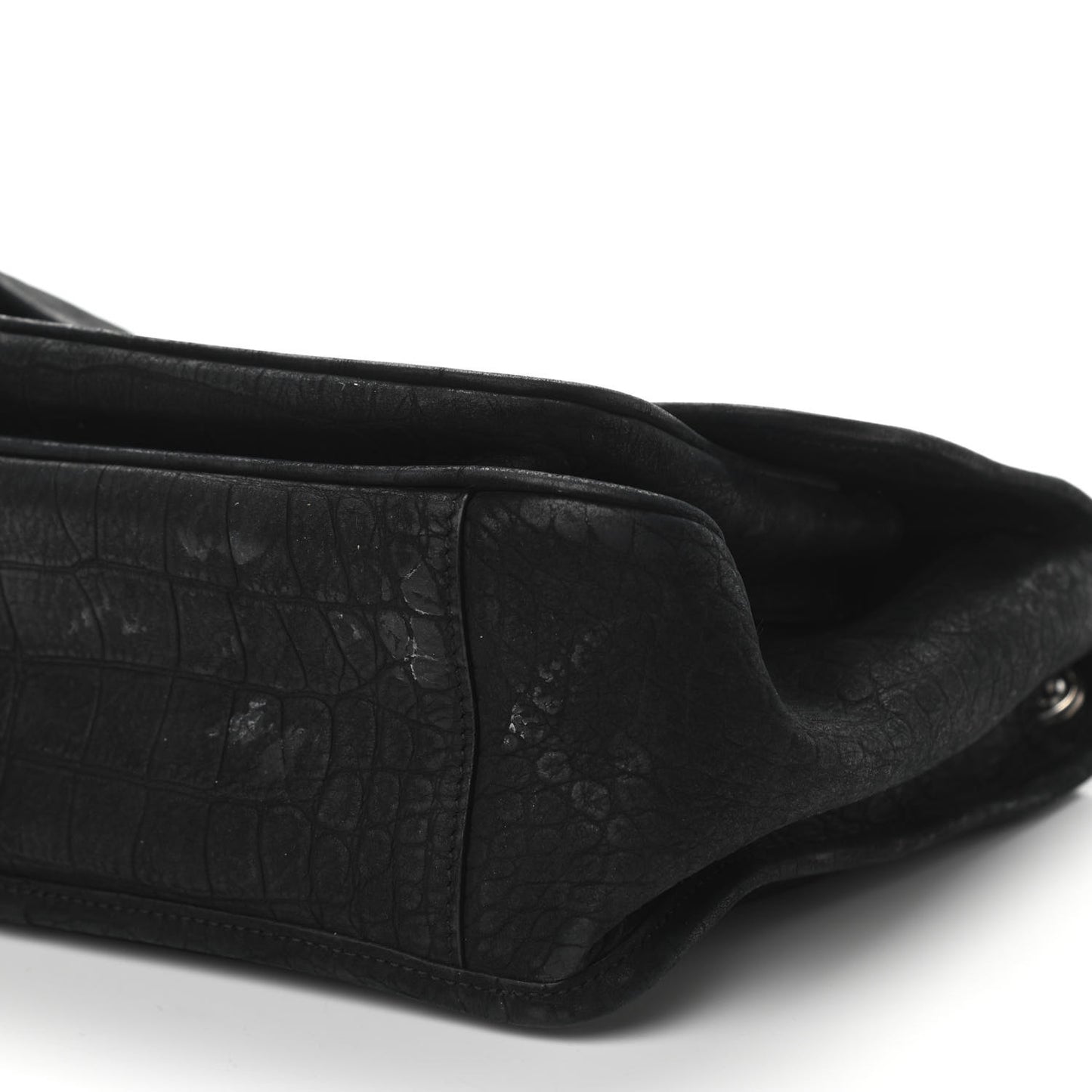 Nubuck Crocodile Embossed Monogram Medium Niki Chain Satchel Black