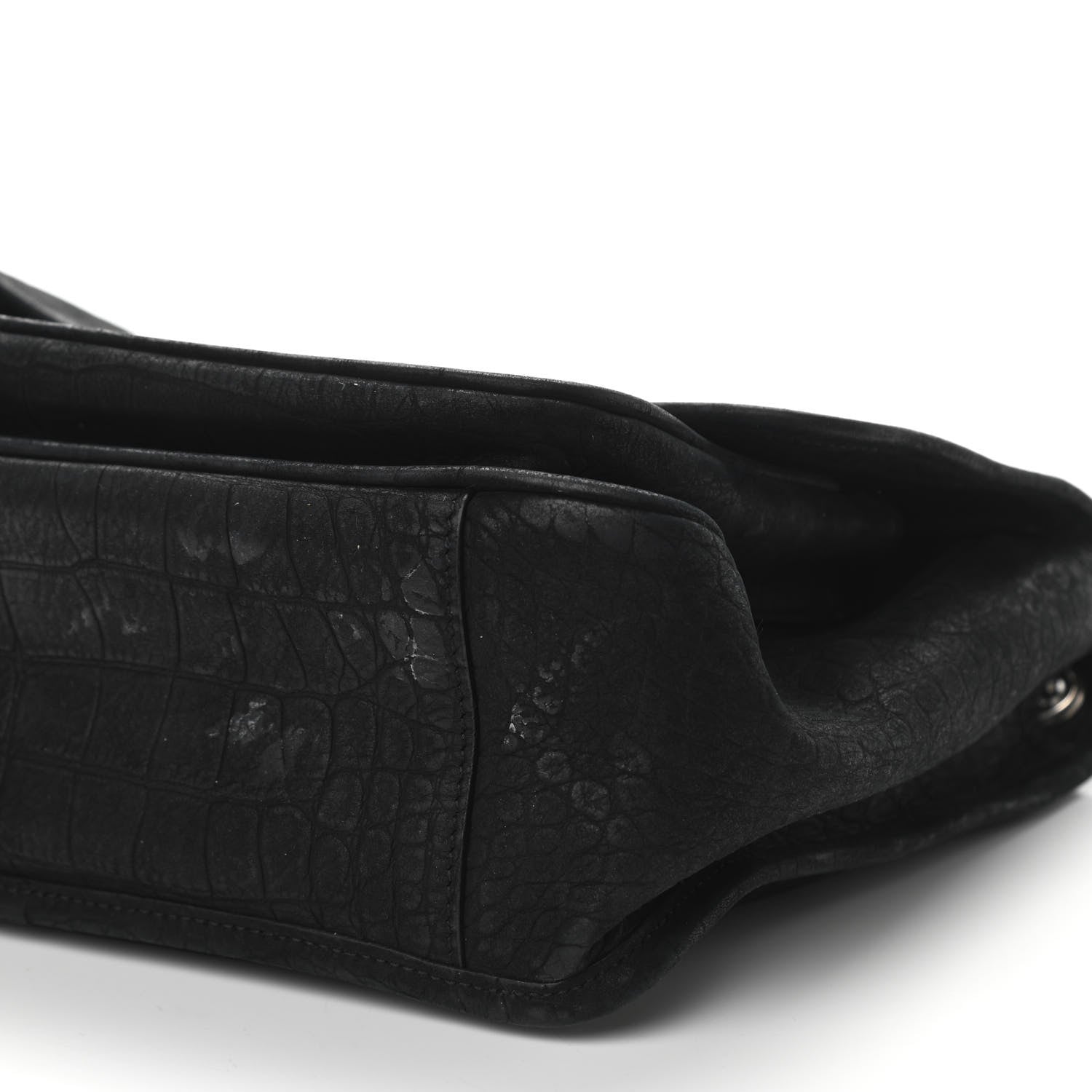 Saint Laurent Nubuck Crocodile Embossed Monogram Medium Niki Chain Satchel Black 6 of 11