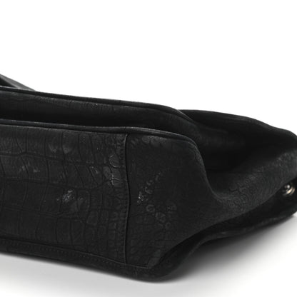 Saint Laurent Nubuck Crocodile Embossed Monogram Medium Niki Chain Satchel Black 6 of 11
