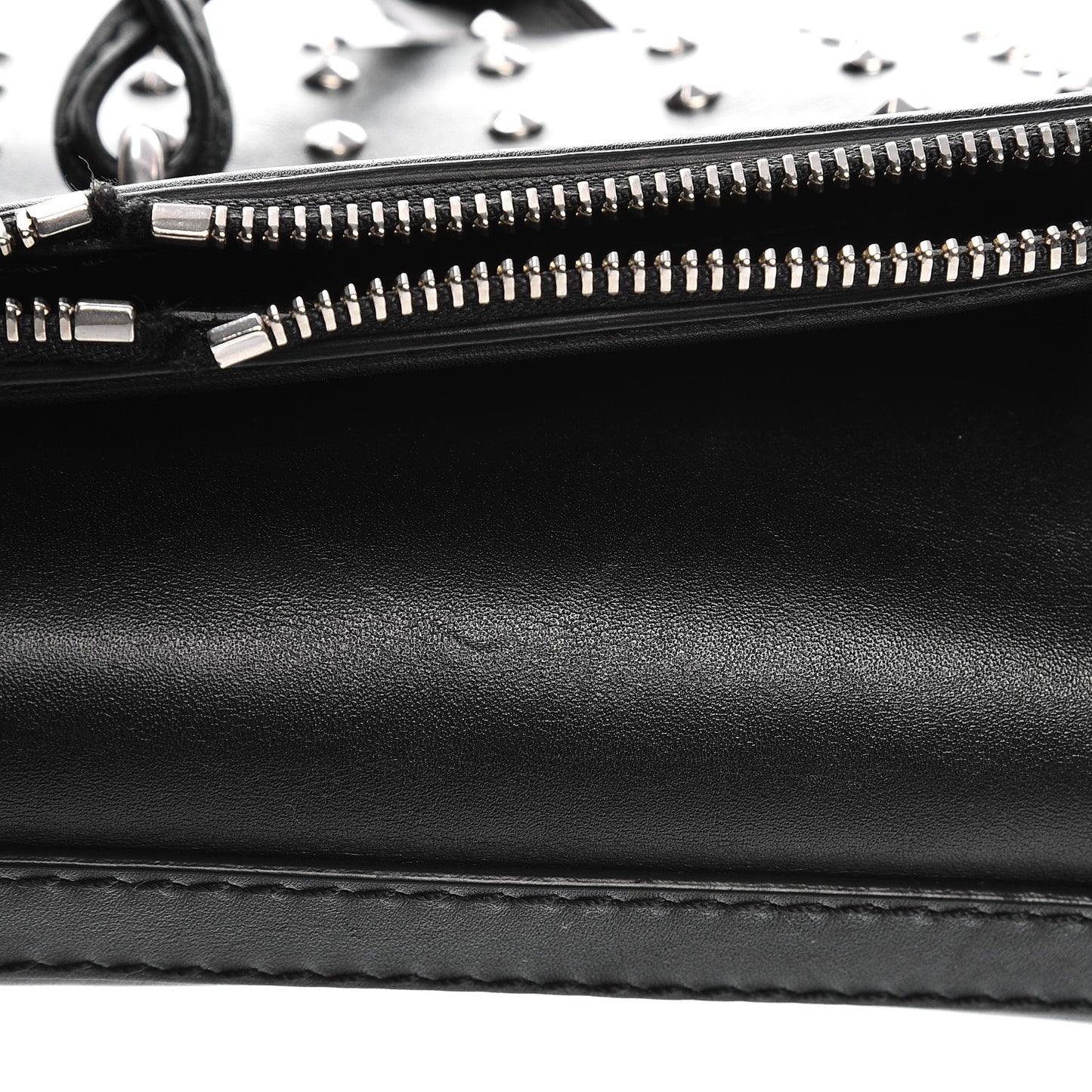 Calfskin Studded Padlock Skull Clutch Black