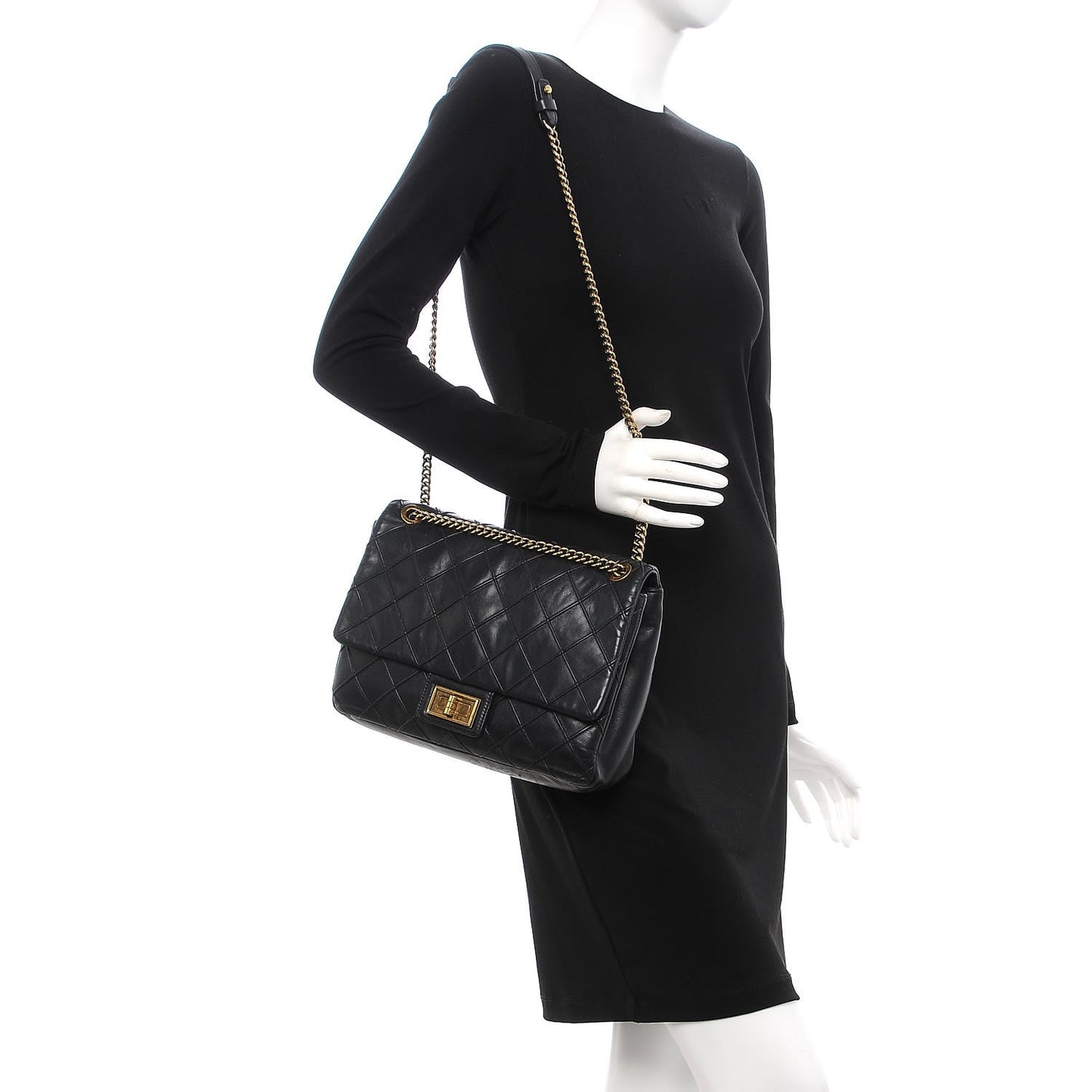 Calfskin Diamond Debossed Large Cosmos Flap Black