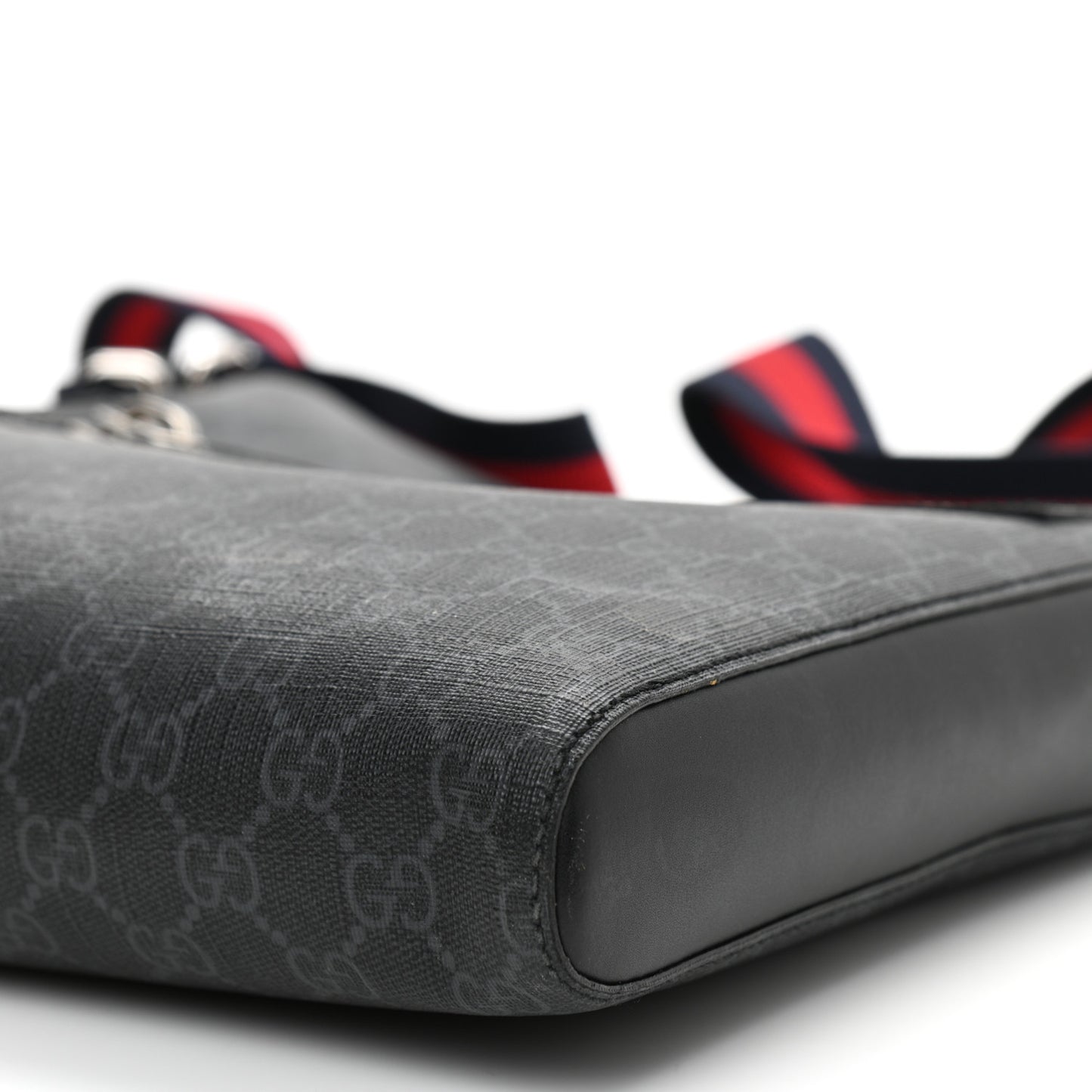 GG Supreme Monogram Appia Calfskin Web Flat Messenger Bag Black Grey