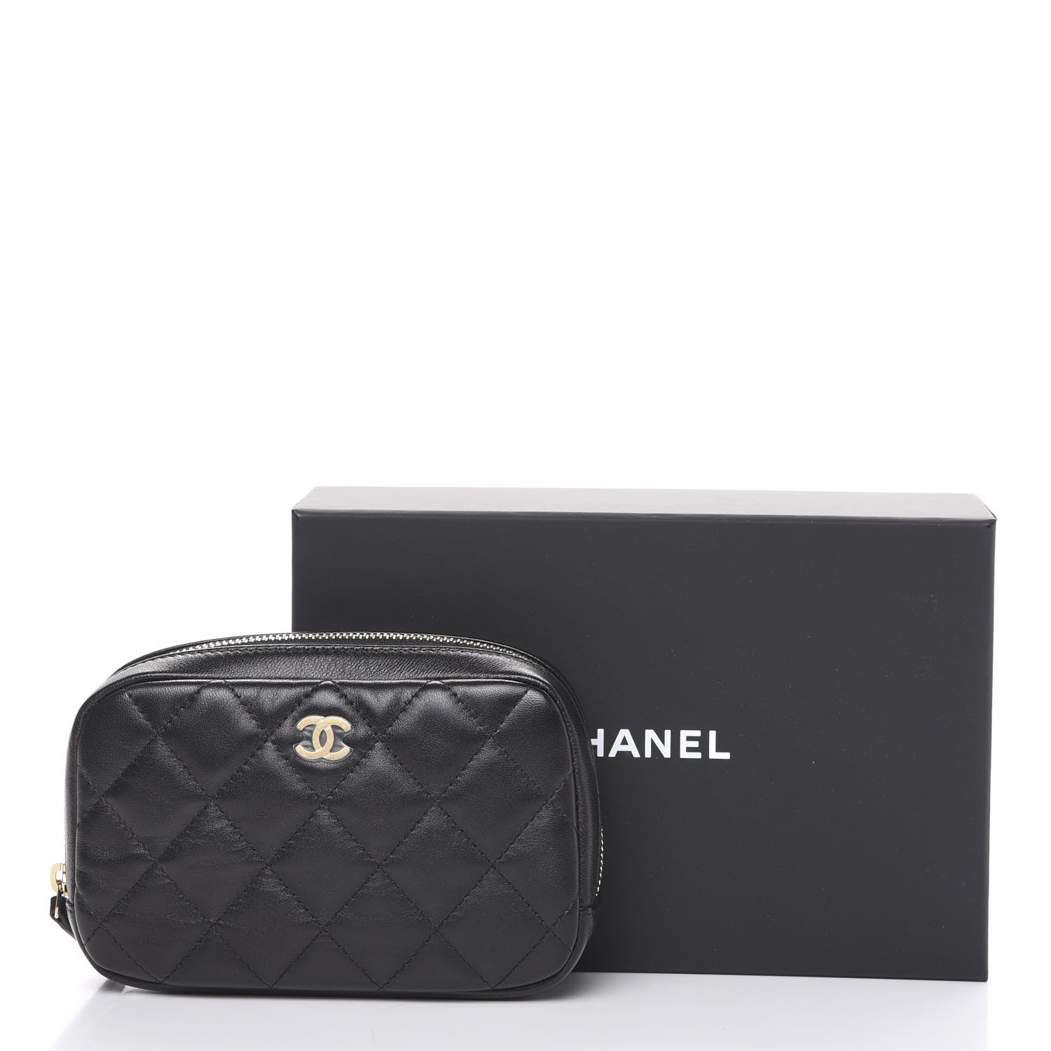 Chanel Lambskin Quilted Small Curvy Pouch Cosmetic Case Black 9 of 9