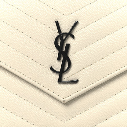 Saint Laurent Grain De Poudre Matelasse Chevron Monogram Envelope Chain Wallet Dove White 7 of 11