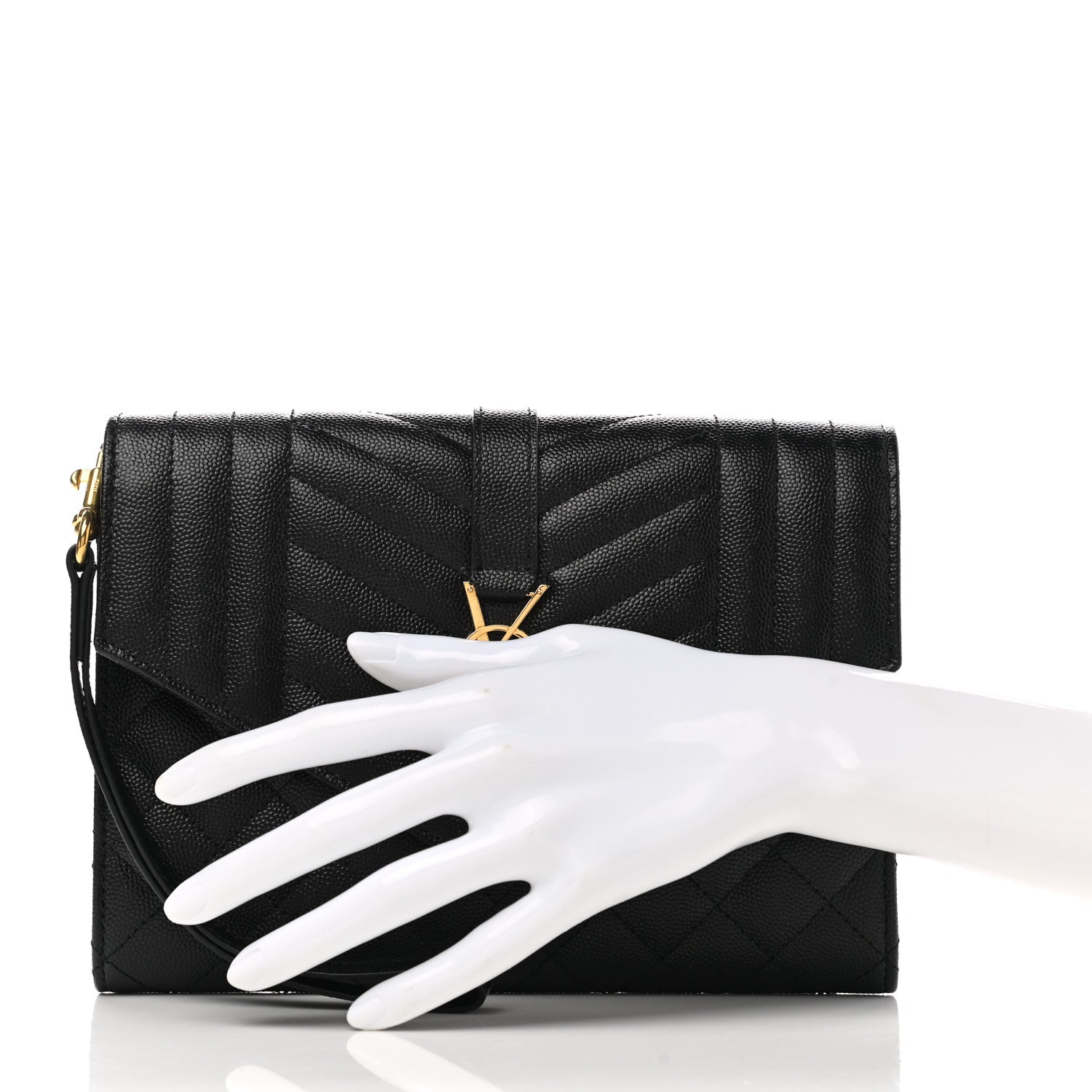 Saint Laurent Grain De Poudre Textured Mixed Matelasse Triquilt Monogram Clutch Black 3 of 8