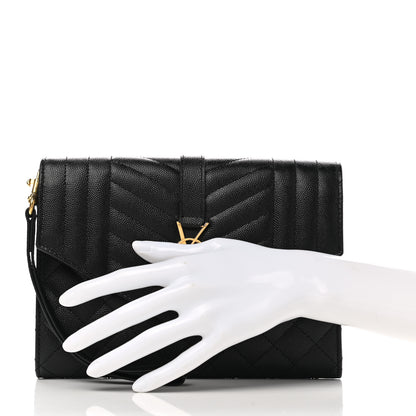 Saint Laurent Grain De Poudre Textured Mixed Matelasse Triquilt Monogram Clutch Black 3 of 8