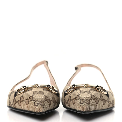 Gucci Monogram Horsebit Womens Slingback Ballet Flat 39.5 Beige Ebony Cocoa 2 of 9