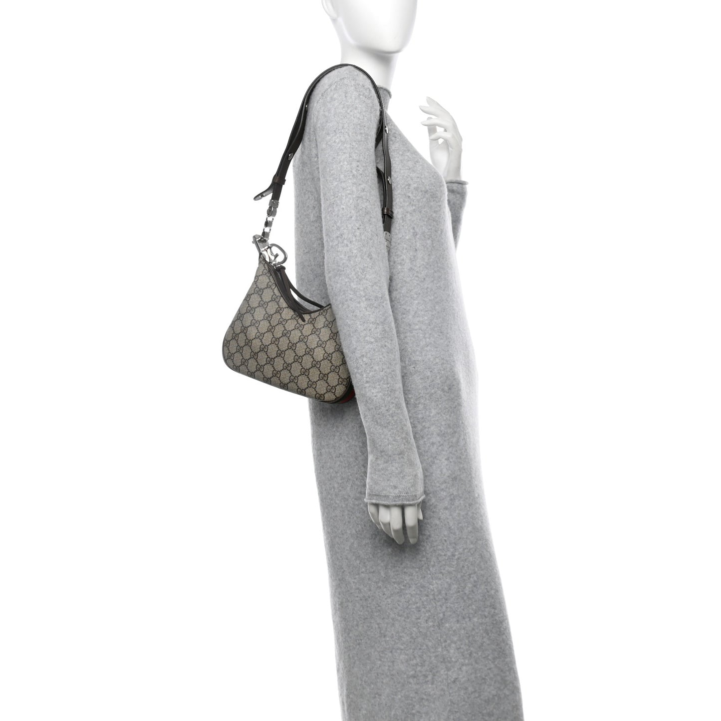 GG Supreme Monogram Textured Calfskin Web Small Attache Shoulder Bag Beige Ebony New Acero