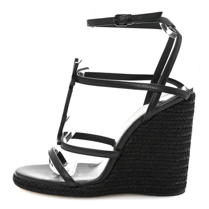 Saint Laurent Calfskin Cassandra Espadrille 105 Wedges 37.5 Black 1 of 9