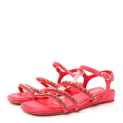 Chanel Suede Calfskin Chain Sandals 38 Fuchsia 3 of 8
