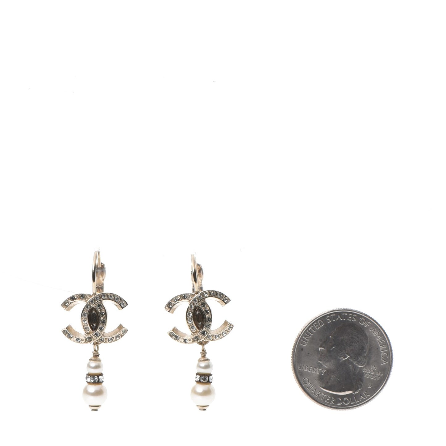 Enamel Crystal Pearl CC Earrings Gold