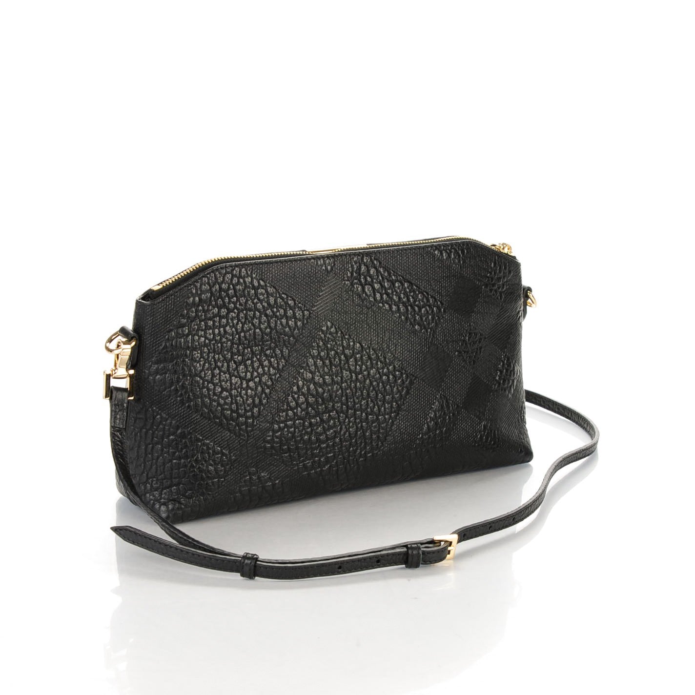 Burberry Signature Grain Calfskin Check Embossed Small Chichester Crossbody Clutch Bag Black 3 of 8