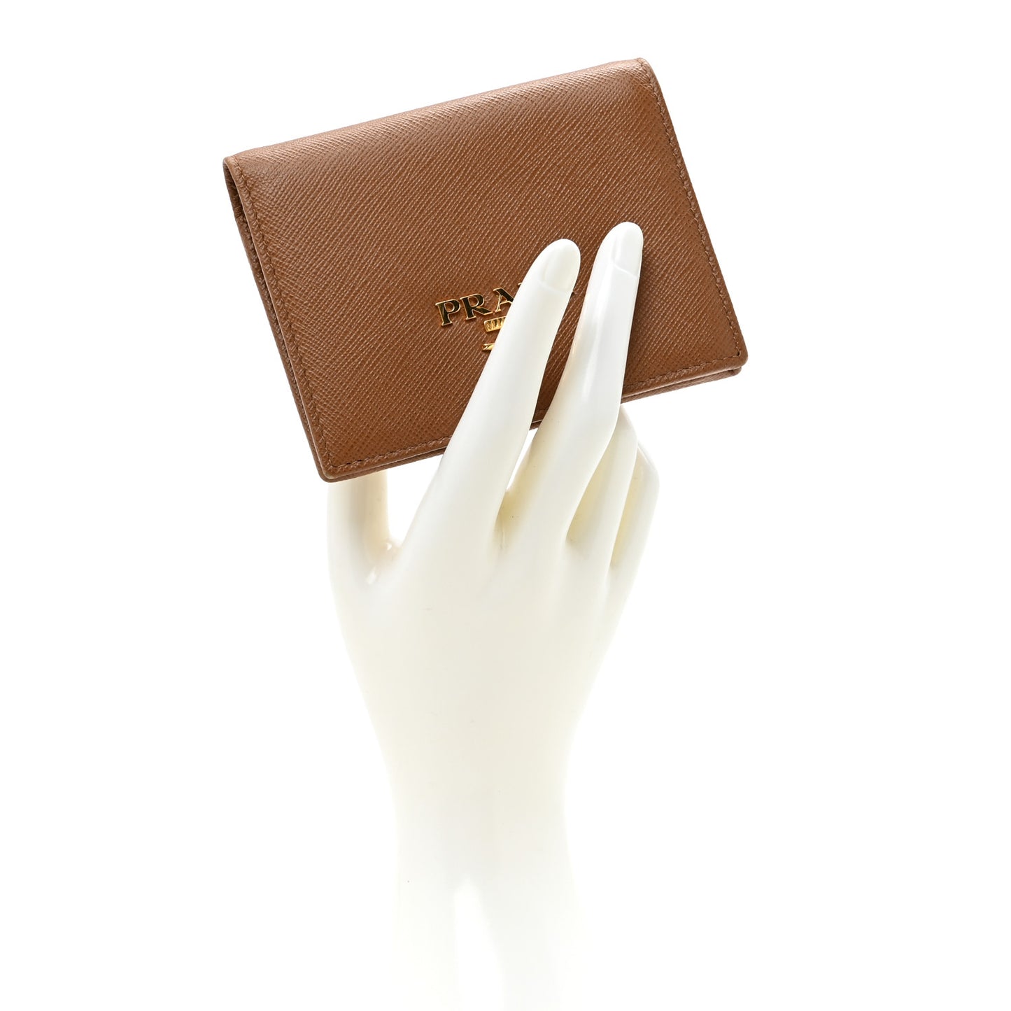 Saffiano Metal Compact Snap Bi-Fold Wallet Caramel