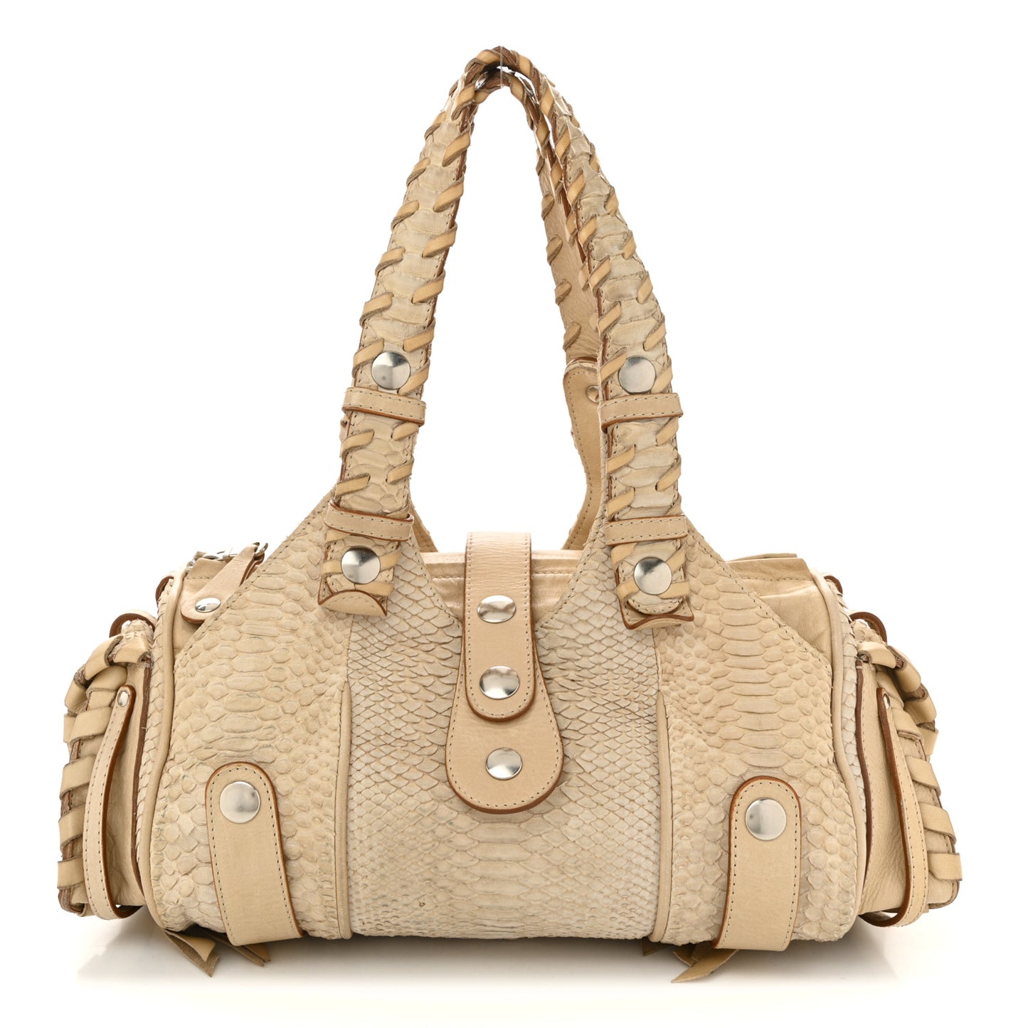 Snakeskin Calfskin Silverado Shoulder Bag Beige