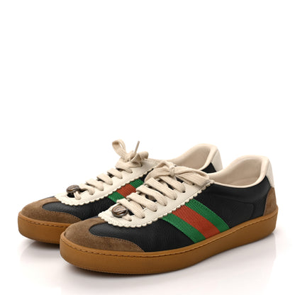 Gucci Calfskin Suede Web Mens G74 Sneakers 37 Ardesia Black New Mystic White 3 of 8