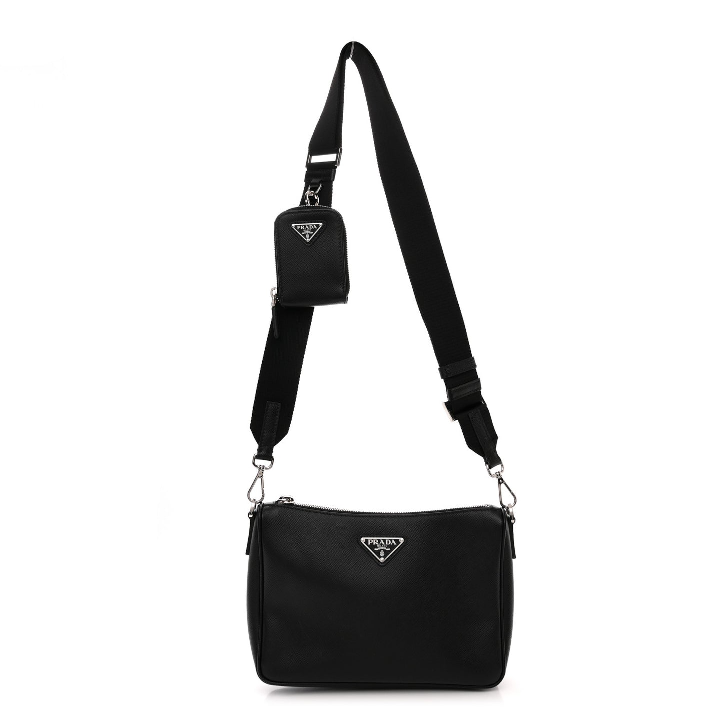 Saffiano Travel Pocket Zippered Shoulder Bag Black