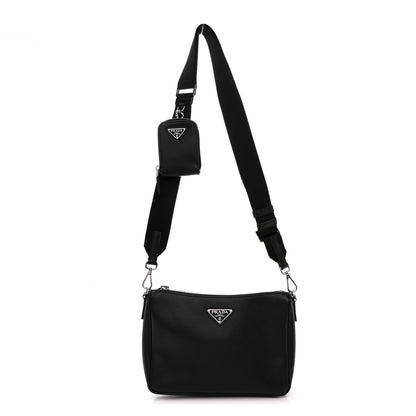 Prada Saffiano Travel Pocket Zippered Shoulder Bag Black 1 of 10