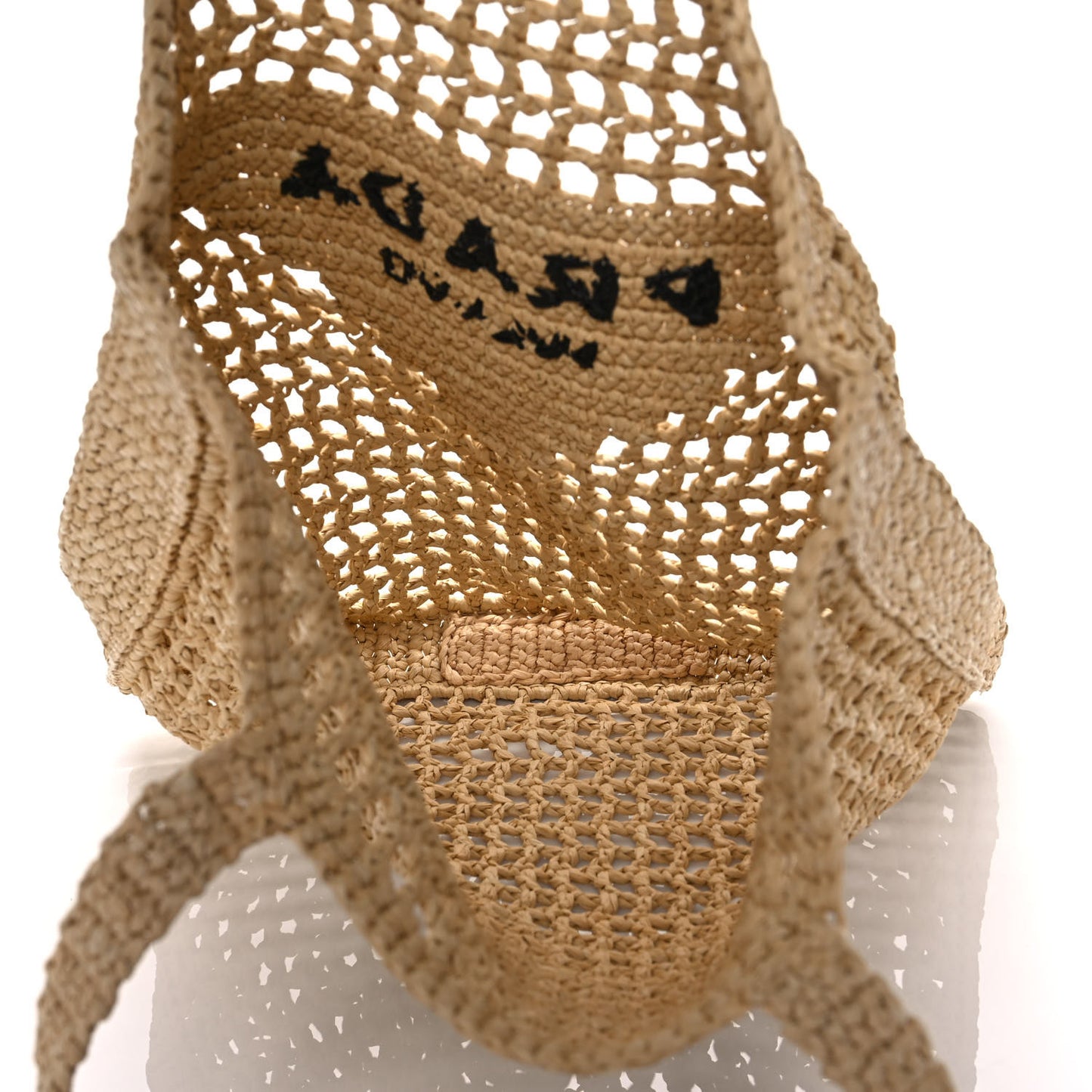 Yarn Raffia Effect Crochet Logo Embroidered Tote Bag Naturale