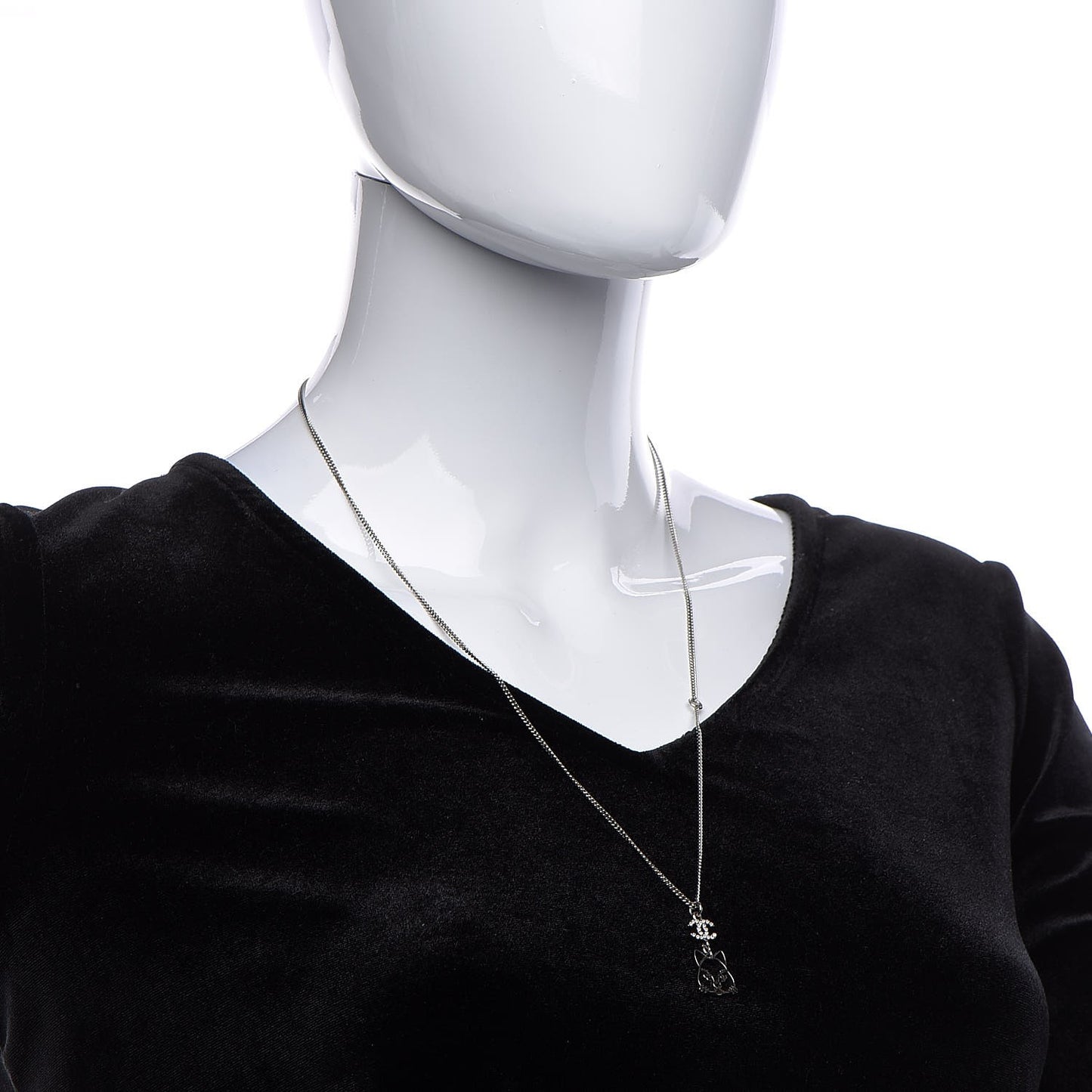 Crystal Emoji Choupette Cat Pendant Necklace Silver