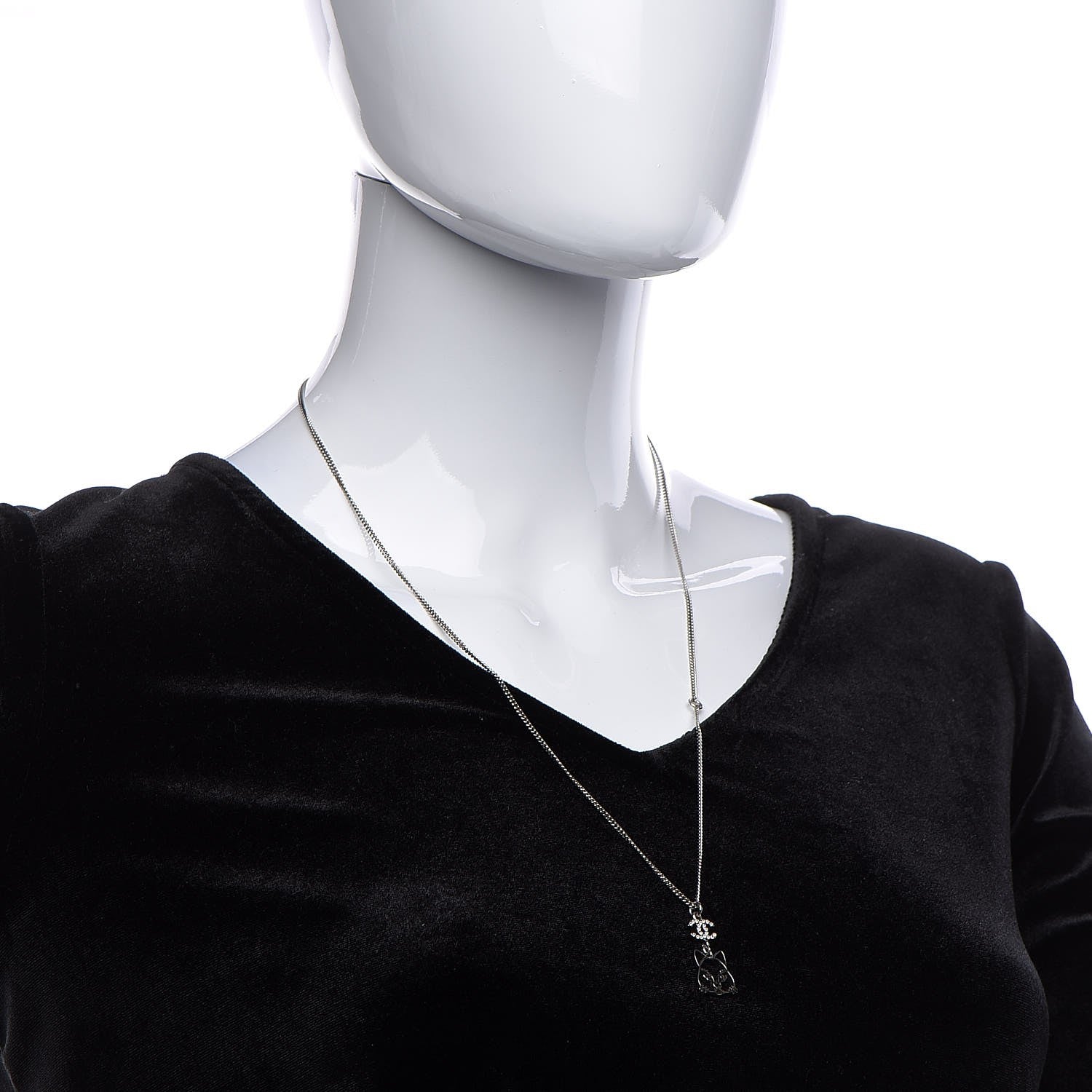Chanel Crystal Emoji Choupette Cat Pendant Necklace Silver 2 of 5