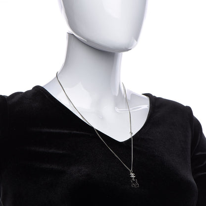 Chanel Crystal Emoji Choupette Cat Pendant Necklace Silver 2 of 5