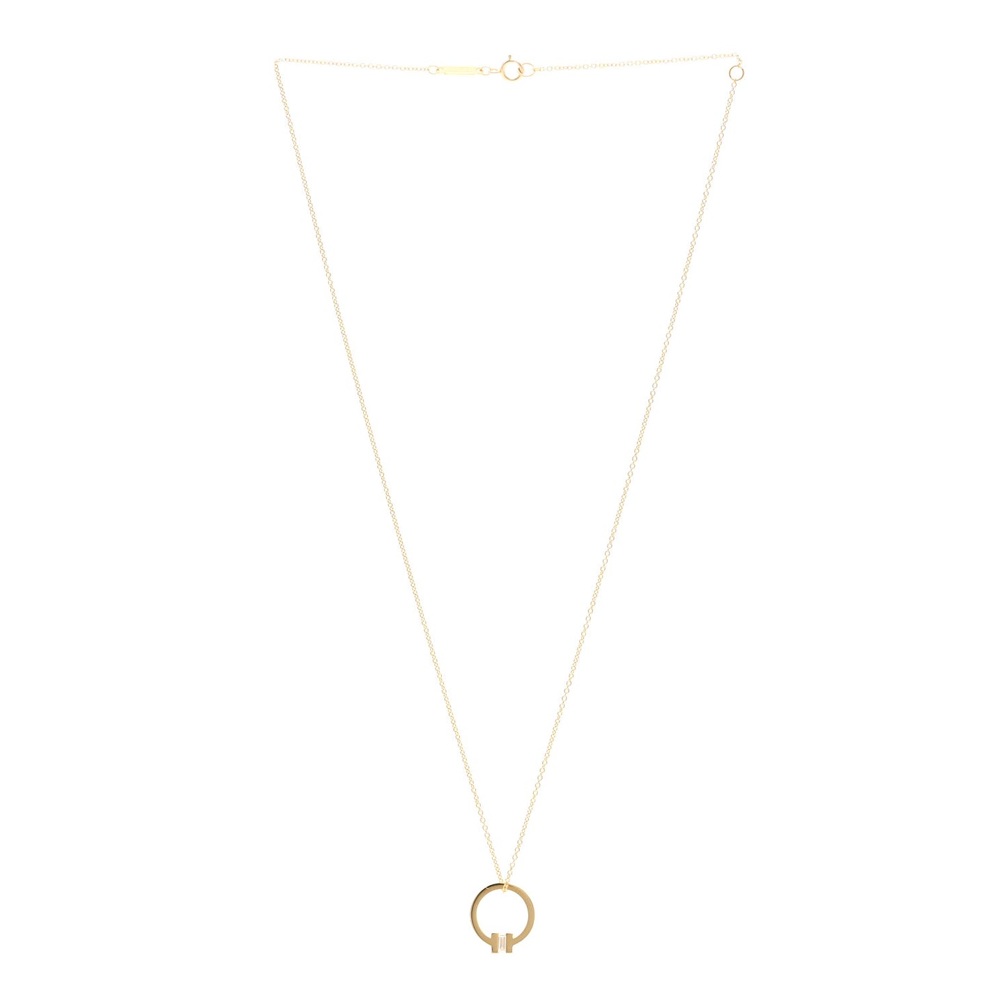 18K Yellow Gold Diamond T Baguette Pendant Necklace