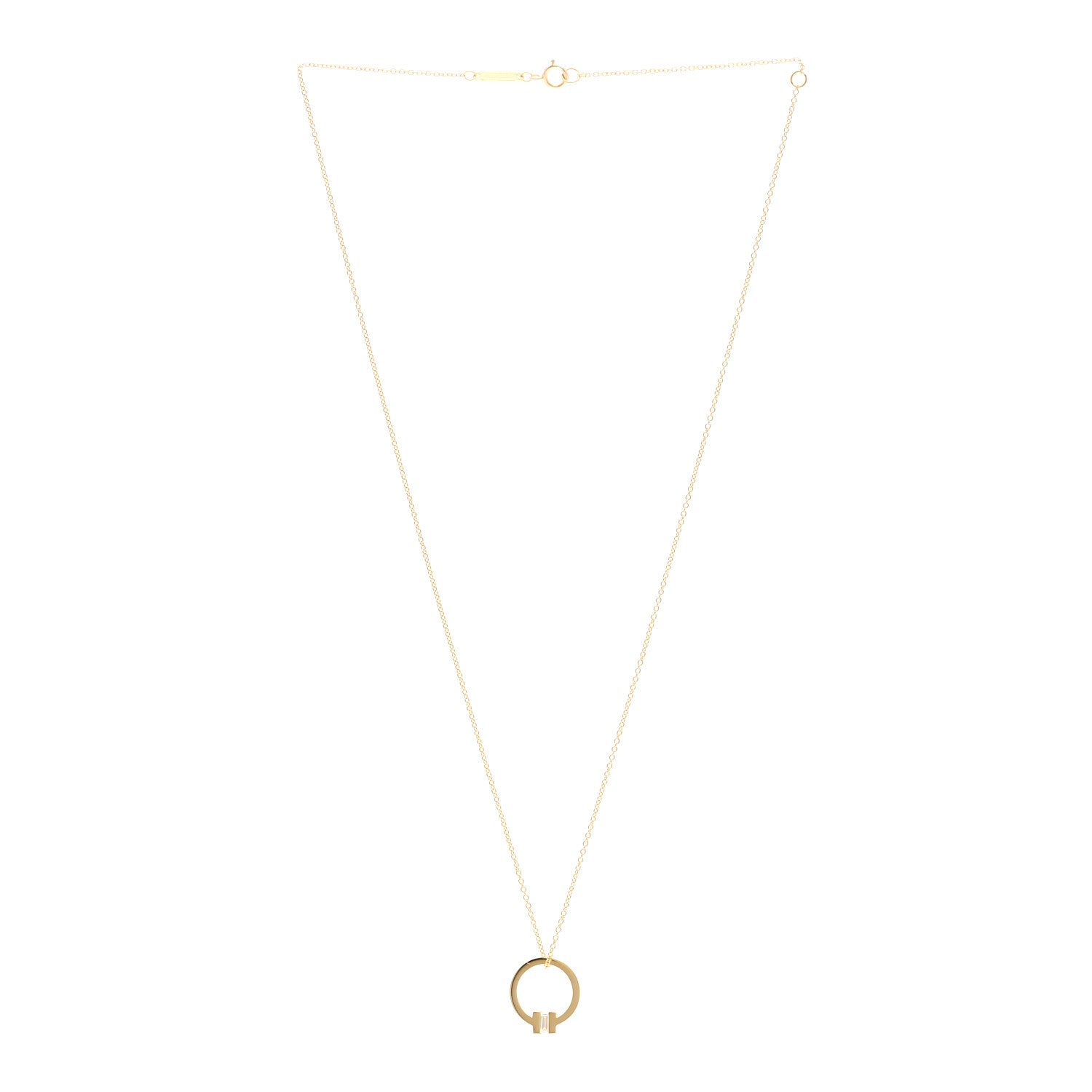 Tiffany 18K Yellow Gold Diamond T Baguette Pendant Necklace 3 of 6