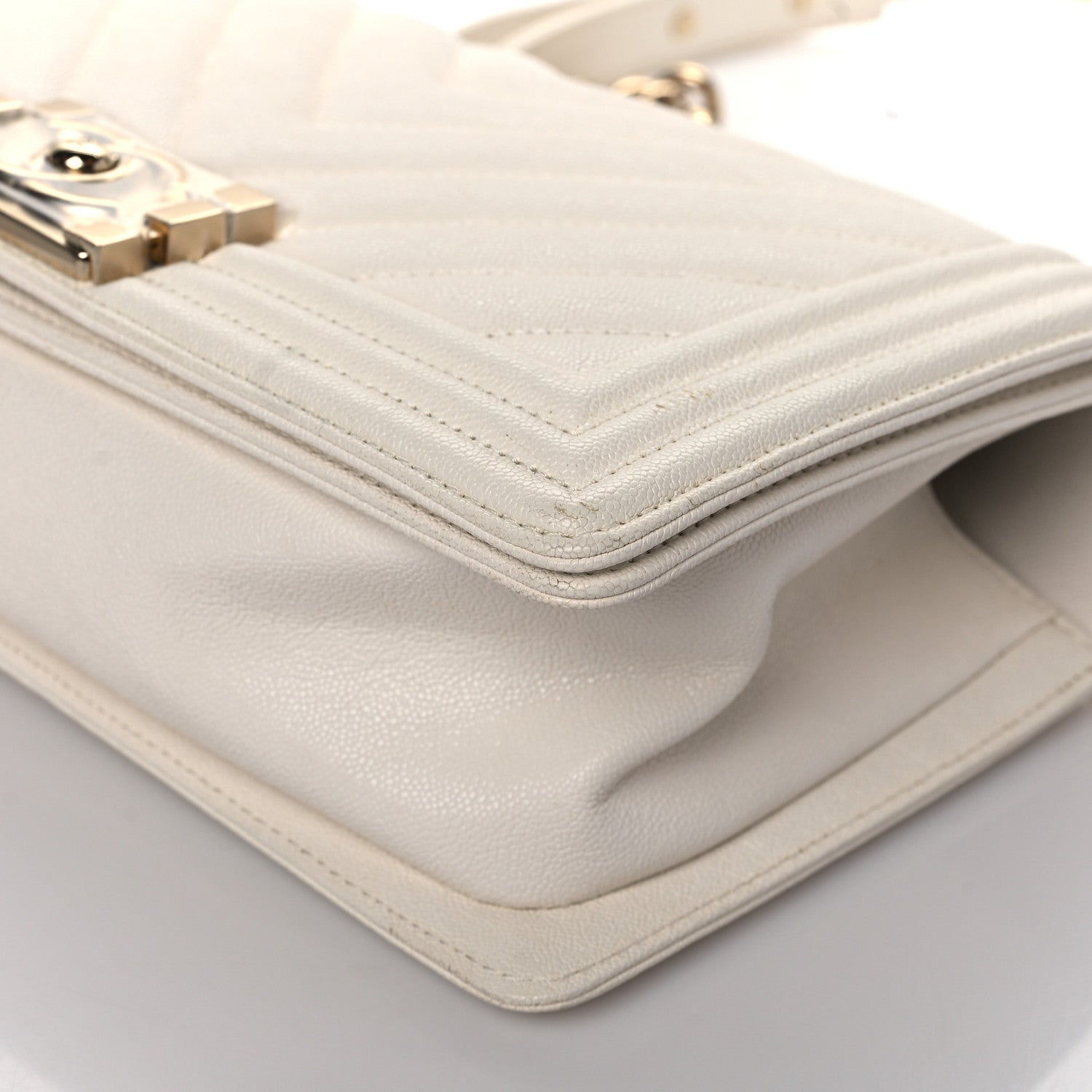 Chanel Caviar Chevron Quilted Medium Boy Flap Light Beige 10 of 10