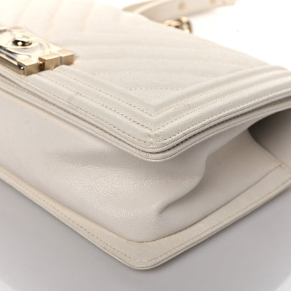Chanel Caviar Chevron Quilted Medium Boy Flap Light Beige 10 of 10