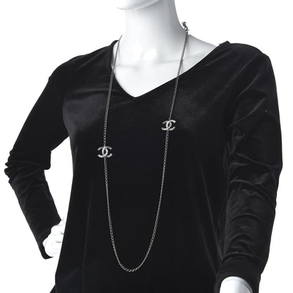 Chanel Crystal Baguette CC Double Strand Necklace Silver 2 of 6