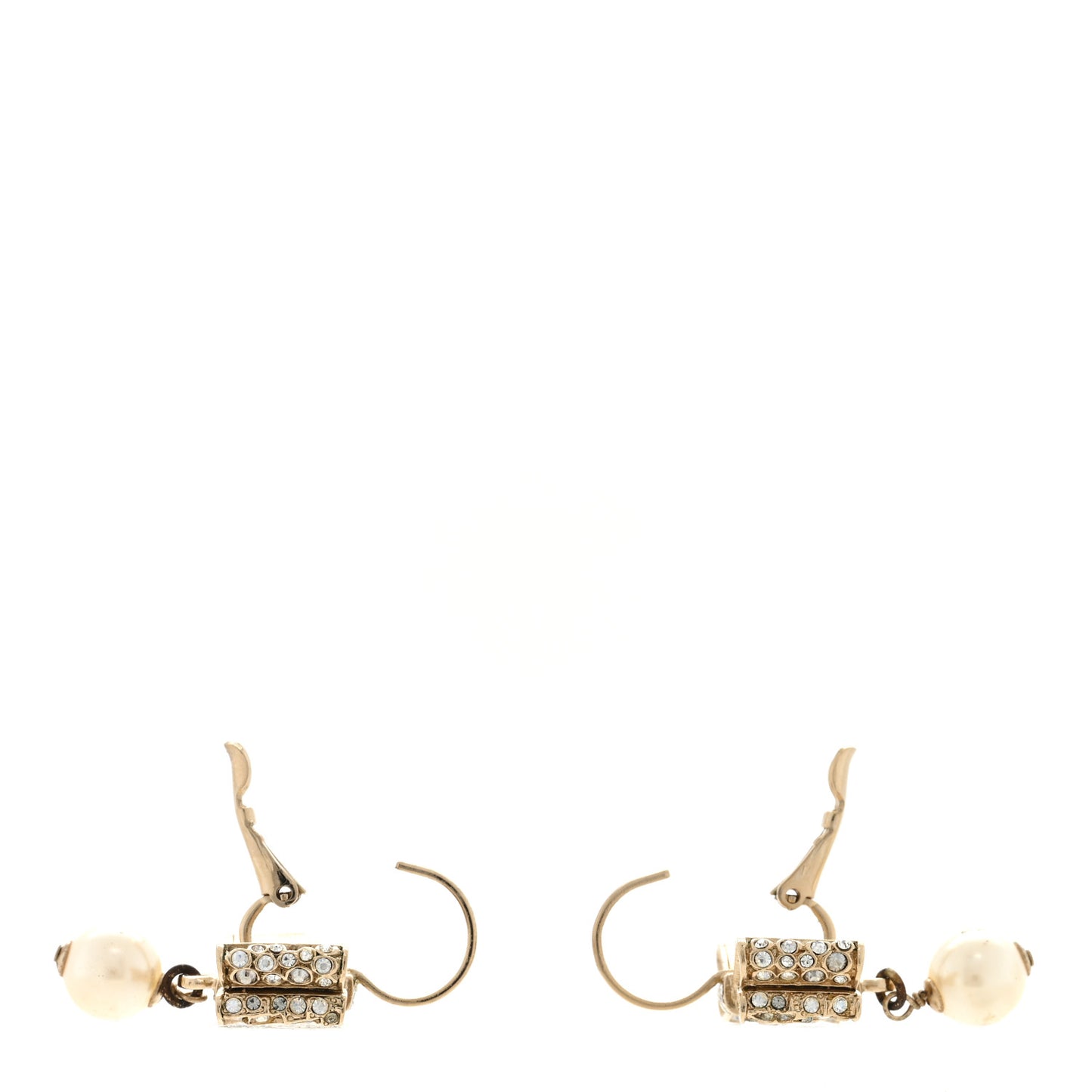 Metal Crystal Bow Pearl Earrings Gold