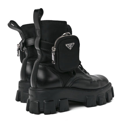 Prada Spazzolato Rois Re-Nylon Metal Triangle Logo Mens Monolith Pouch Pocket 60mm Combat Boots 6 Black 4 of 9