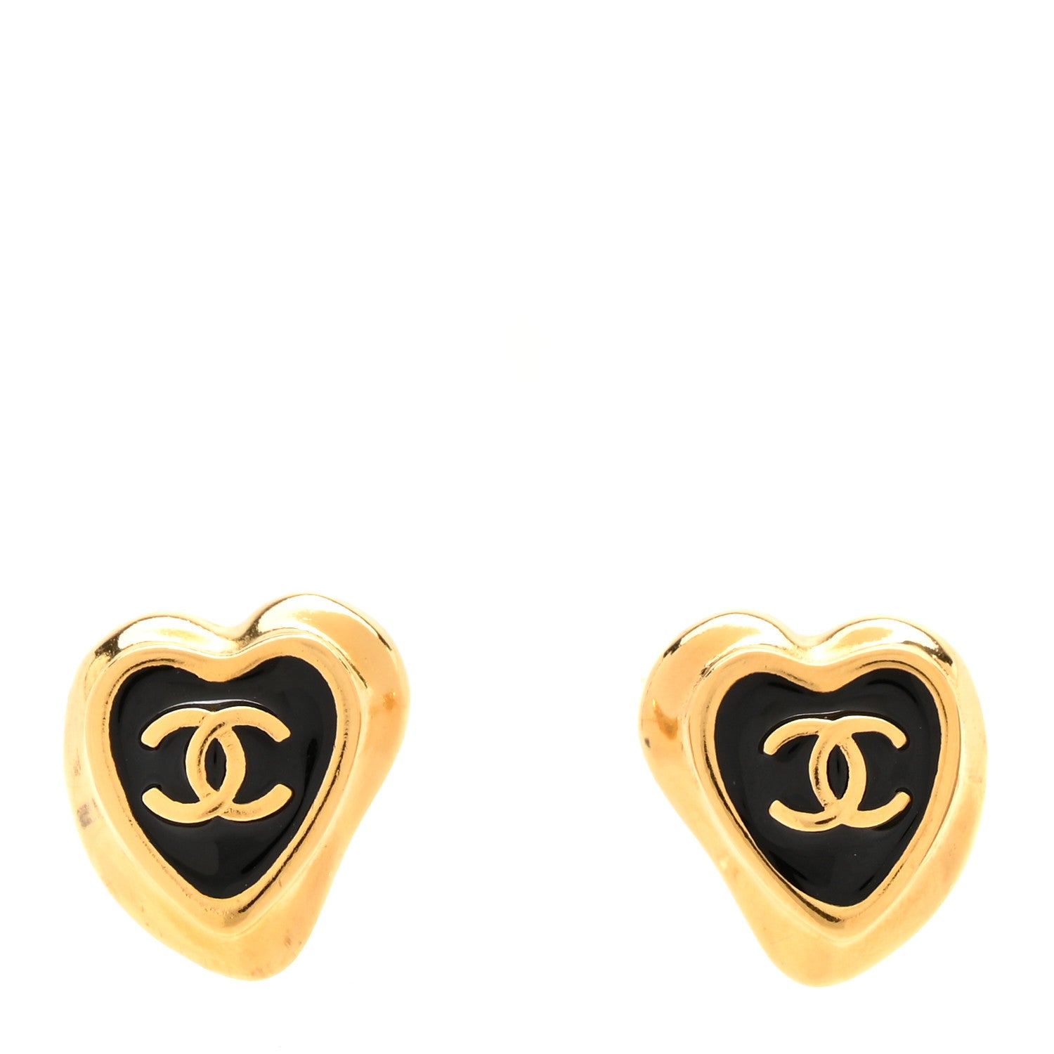 Chanel Metal Resin CC Heart Earrings Gold Black 1 of 5