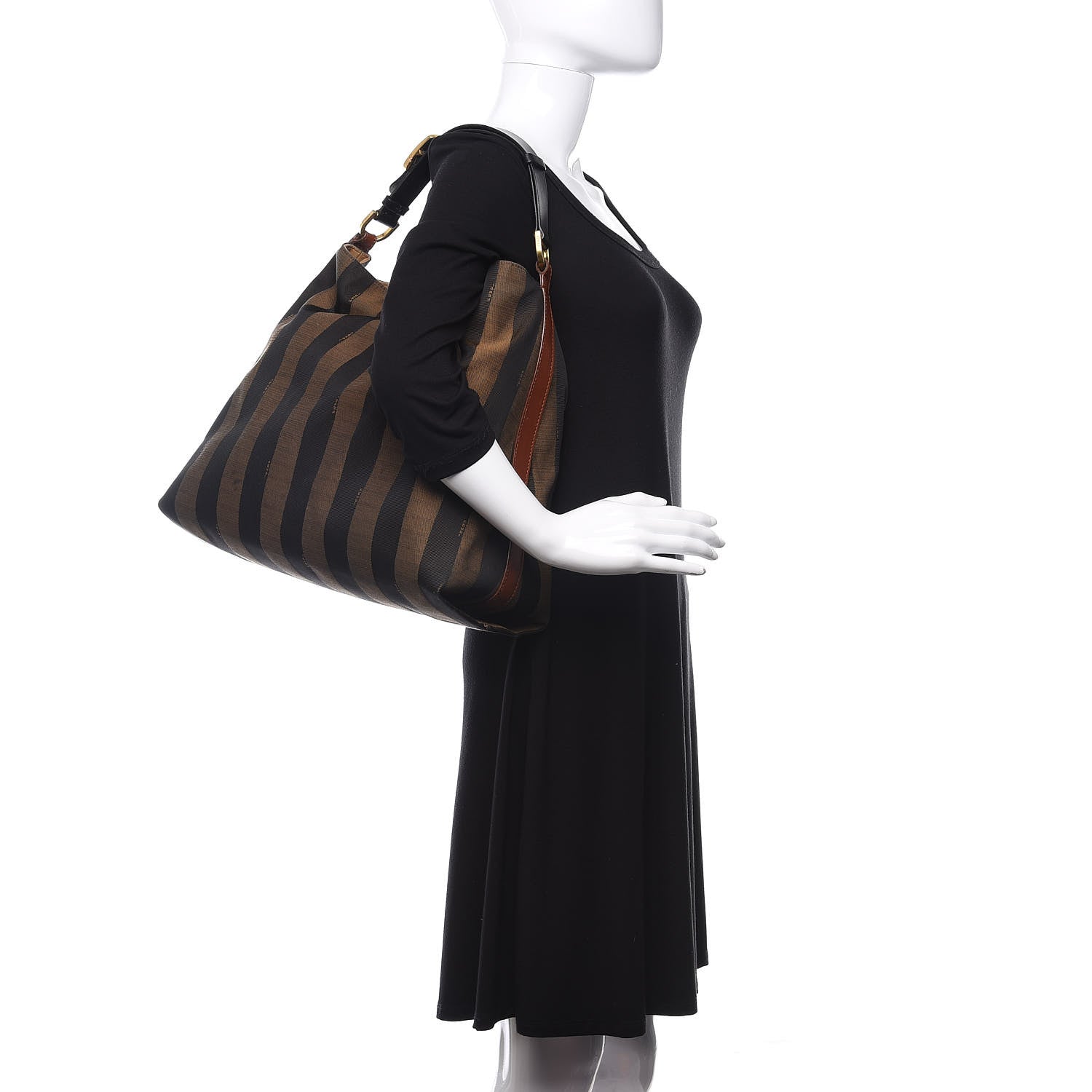 Fendi Pequin Cuoio Vegetale Large Hobo Tobacco Black Cuoio 2 of 15