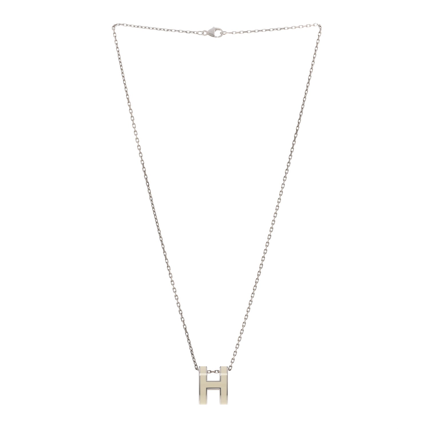 Hermes Lacquered Palladium Pop H Pendant Necklace White 3 of 7