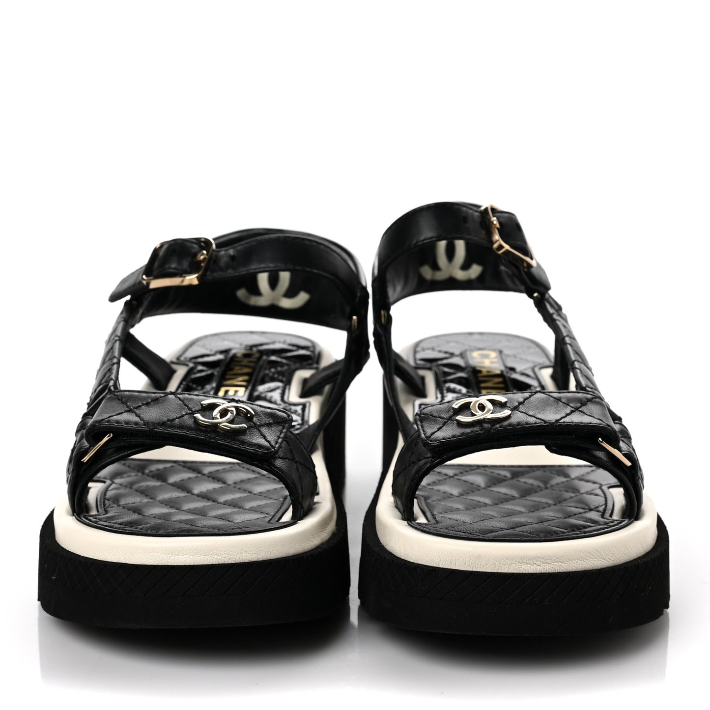Lambskin Logo Platform Sandals 37 Black White