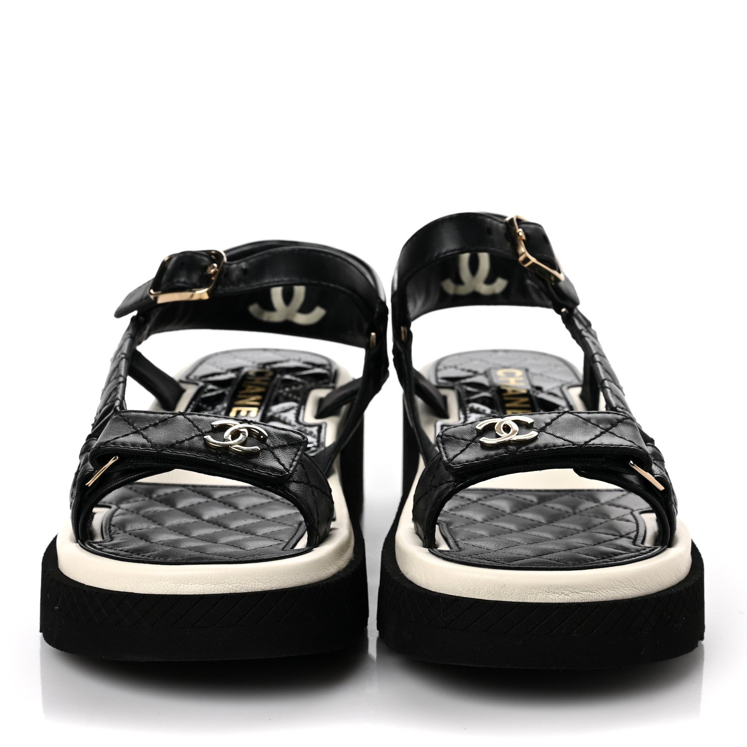 Chanel Lambskin Logo Platform Sandals 37 Black White 2 of 10