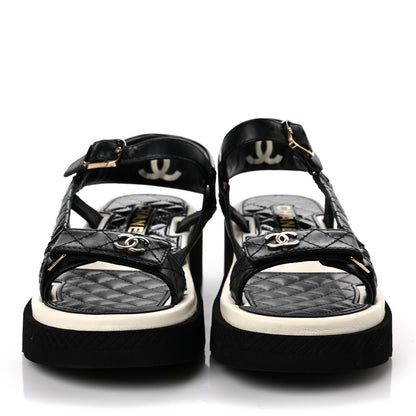 Chanel Lambskin Logo Platform Sandals 37 Black White 2 of 10