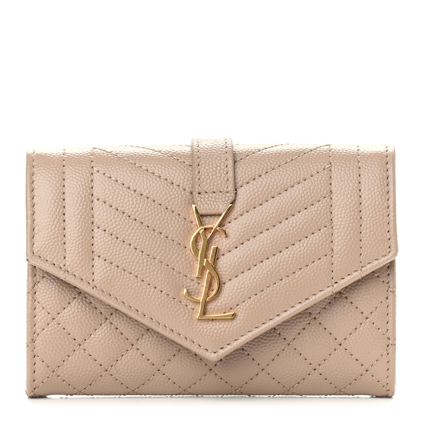 Grain De Poudre Textured Mixed Matelasse Triquilt Small Monogram Envelope Wallet Dark Beige