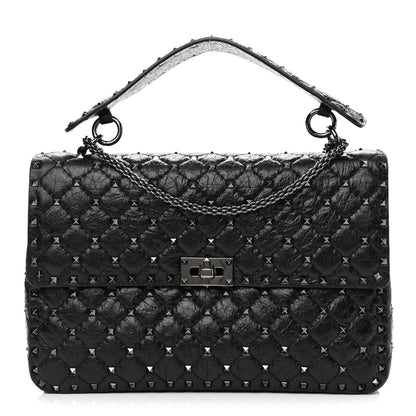 Valentino Garavani Craquele Nappa Large Rockstud Spike Shoulder Bag Black 1 of 9