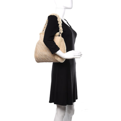 Chanel Shearling Suede Stitched CC Tote Light Beige 2 of 17