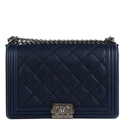 Chanel Calfskin Quilted Double Stitch Medium Boy Flap Navy Blue 1 of 8
