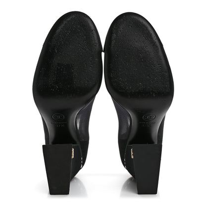 Chanel Mesh Suede Grosgrain Pearls Cap Toe Mary Jane Pumps  37.5 Black 6 of 14